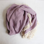 0-3Y Solid Color Muslin Bath Towel Tassel Baby Blanket - PrettyKid