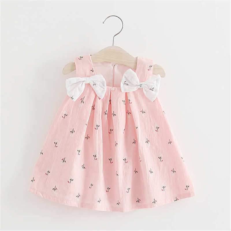 Baby Girl Bowknot Floral Print Dress - PrettyKid