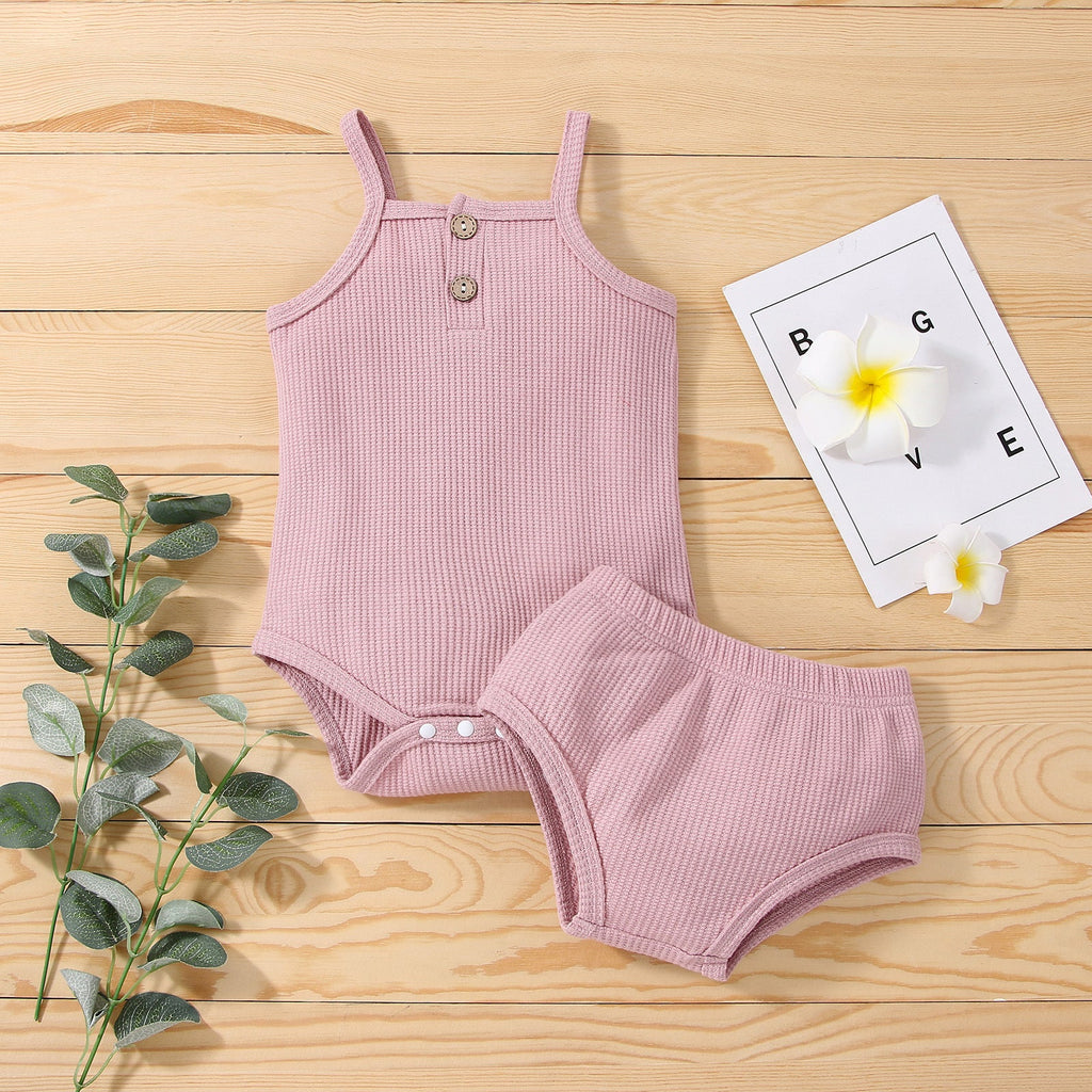 3-18M Baby Girls Sets Waffle Cami Bodysuit & Briefs Wholesale Baby Clothing - PrettyKid