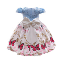 Butterfly Print Bow Pearl Princess Dress For Kids - PrettyKid