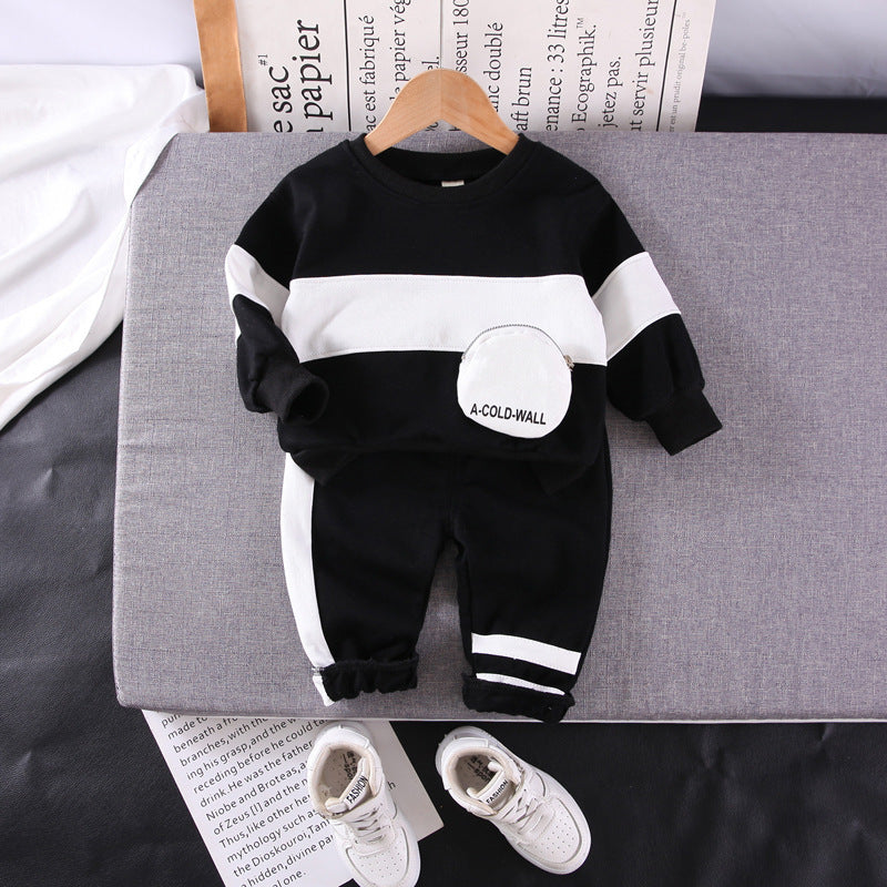 Color Stitching Letter Print Long Sleeve Pullover And Pants Wholesale Toddler Boy Sets - PrettyKid
