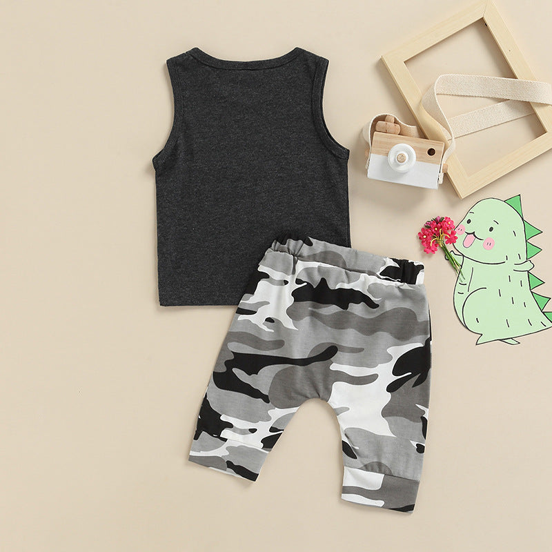 BABE Print Tank Top And Camo Short Toddler Boys Clothing Set - PrettyKid