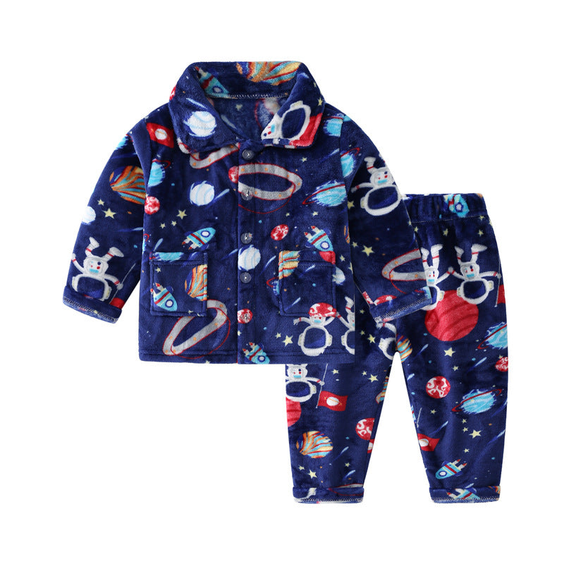 Cartoon Pattern Plush Top And Pants Toddler 2 Piece Pajamas - PrettyKid