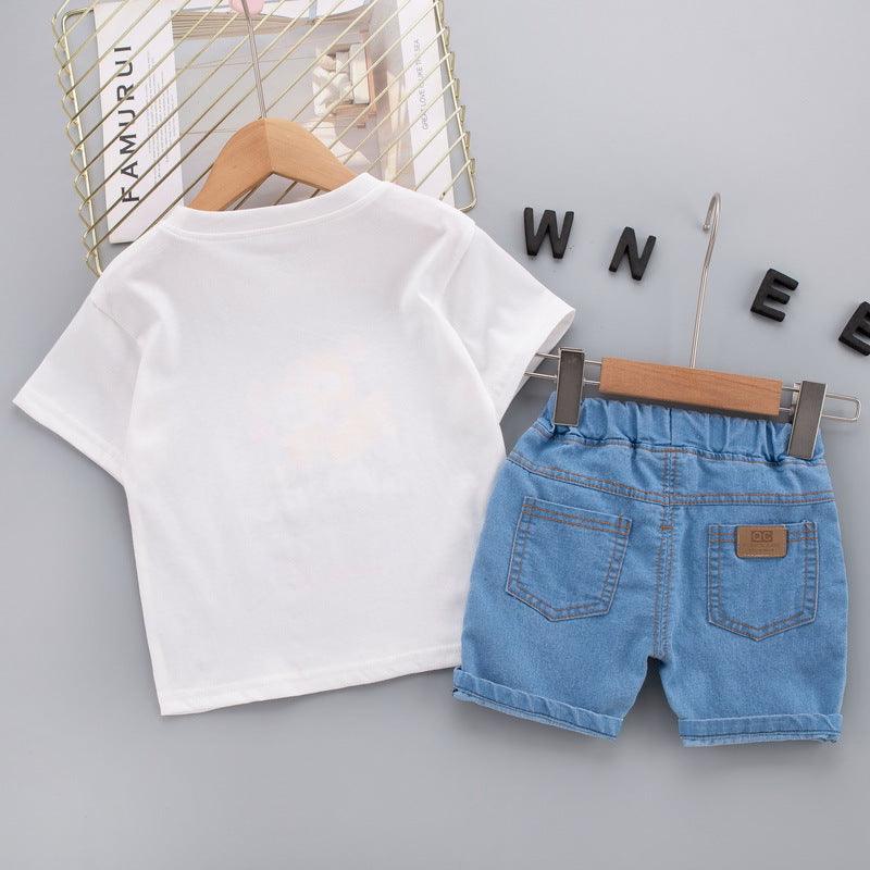 Baby Boy Cartoon T-Shirt And Denim Shorts Baby Boy Shorts Set - PrettyKid