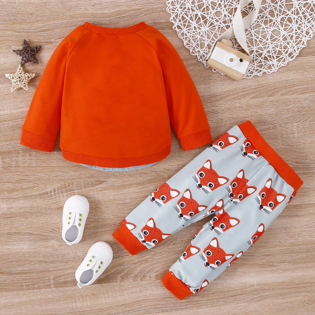 Cartoon Fox Pullover And Trousers Baby Boy 2 Piece Set - PrettyKid