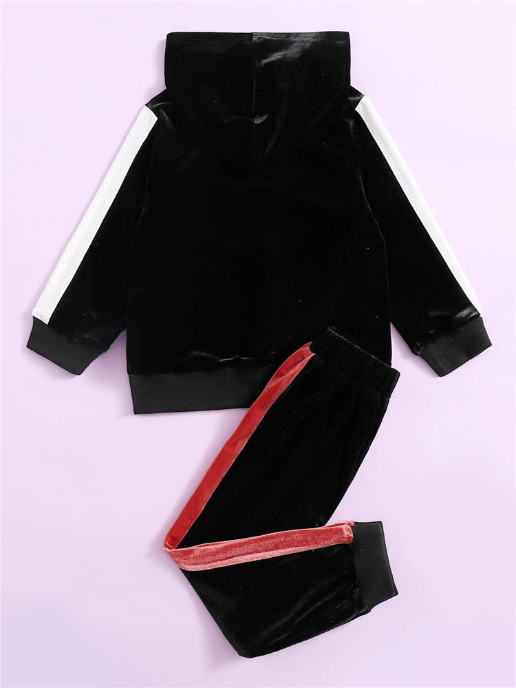 Contrast Color Kid Tracksuit Sets Hooded And Pants - PrettyKid