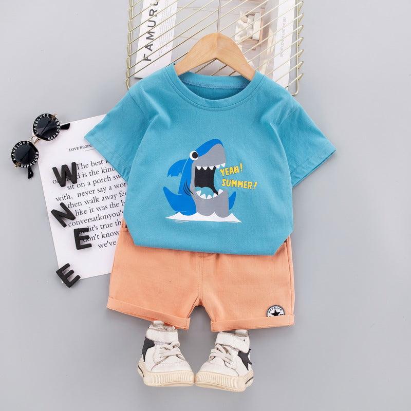 Baby Boy Shark Graphic T-Shirt And Shorts Baby Boy Shorts Set - PrettyKid