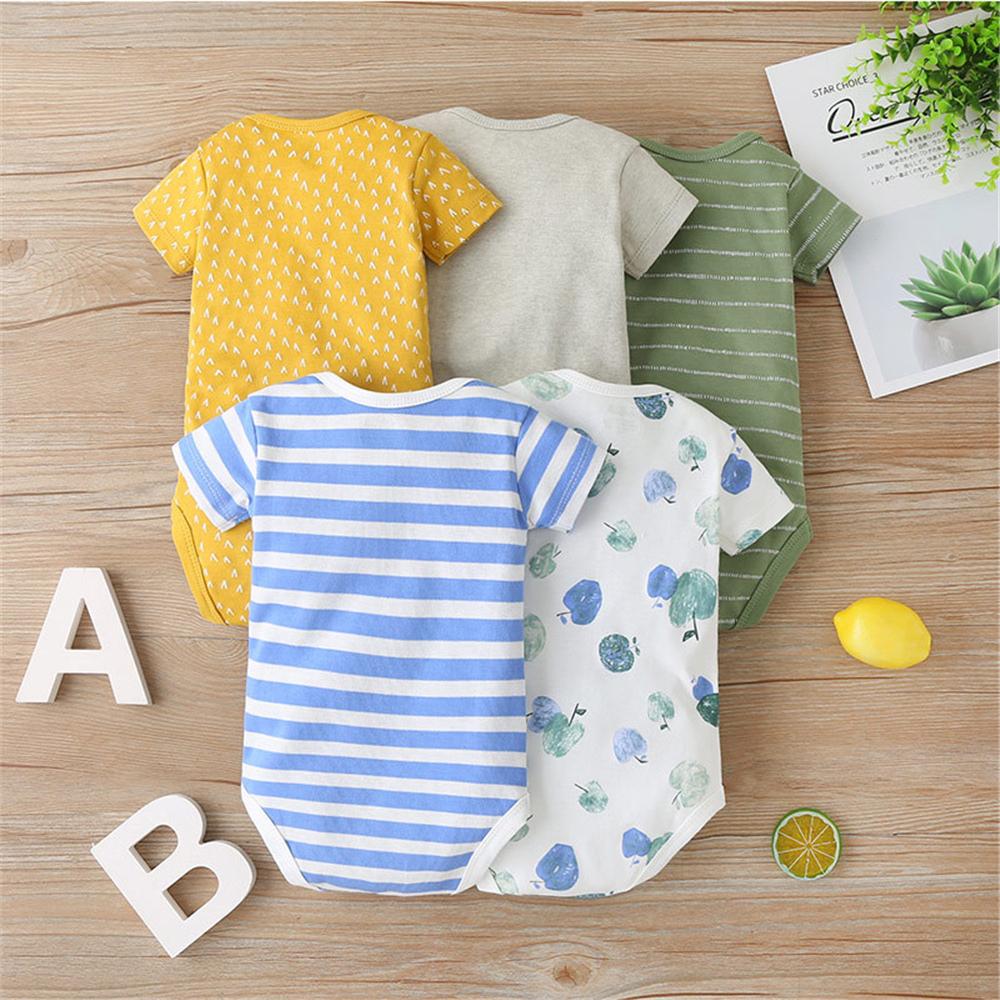 Baby 5PCS Summer Striped Cartoon Printed Short Sleeve Rompers Baby clothing Suppliers - PrettyKid