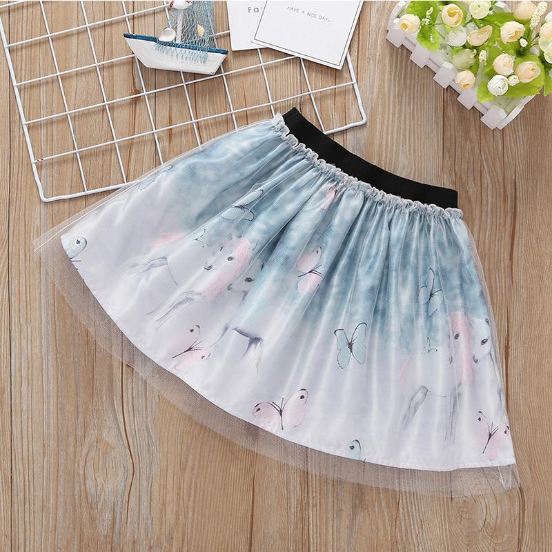 Cute Girl Cartoon Butterfly Print Mesh Skirt - PrettyKid