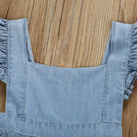 Girls Suspender Dress Solid Color Denim Skirt - PrettyKid