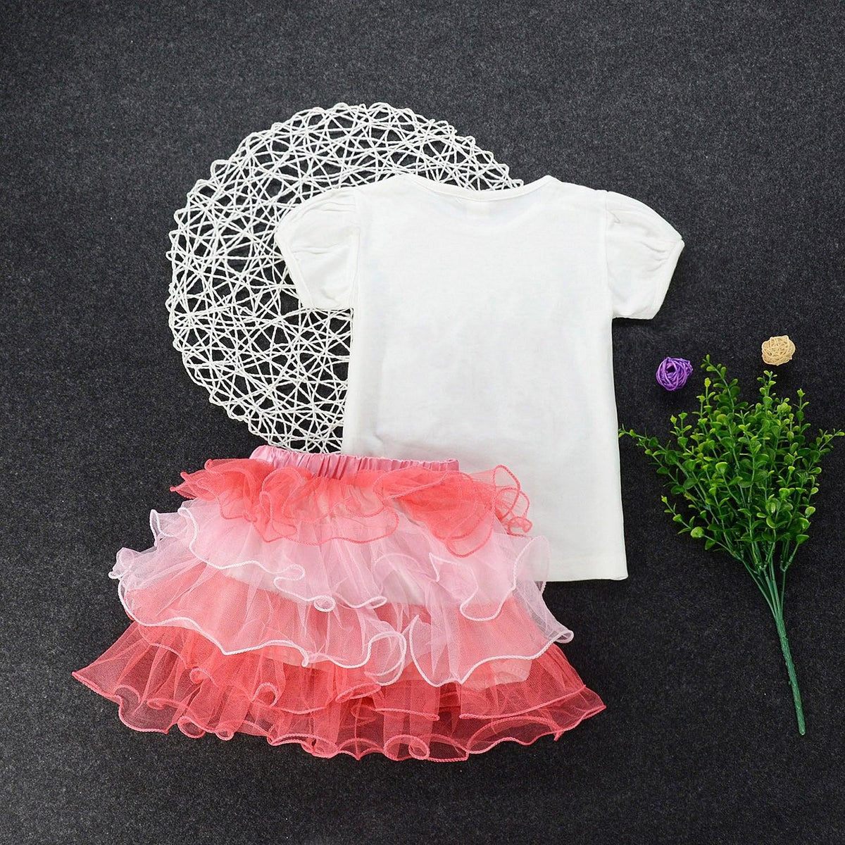 Toddler Girls Letters Print Top Cake Tutu Dress Pleated Princess Skirt - PrettyKid