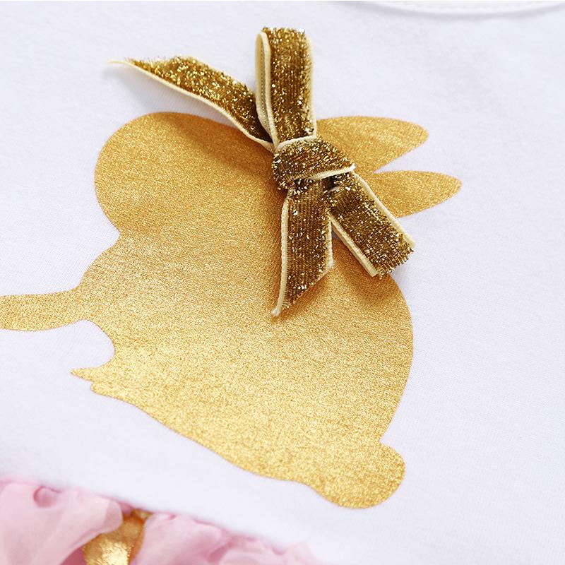 Summer Baby Girl Short Sleeve Bow Cartoon Print Tulle Dress - PrettyKid