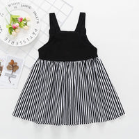 Summer New Girl's Cartoon Suspender Stripe Dress - PrettyKid