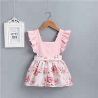 Baby Girl Ruffled Flower Print Suspender Dress - PrettyKid