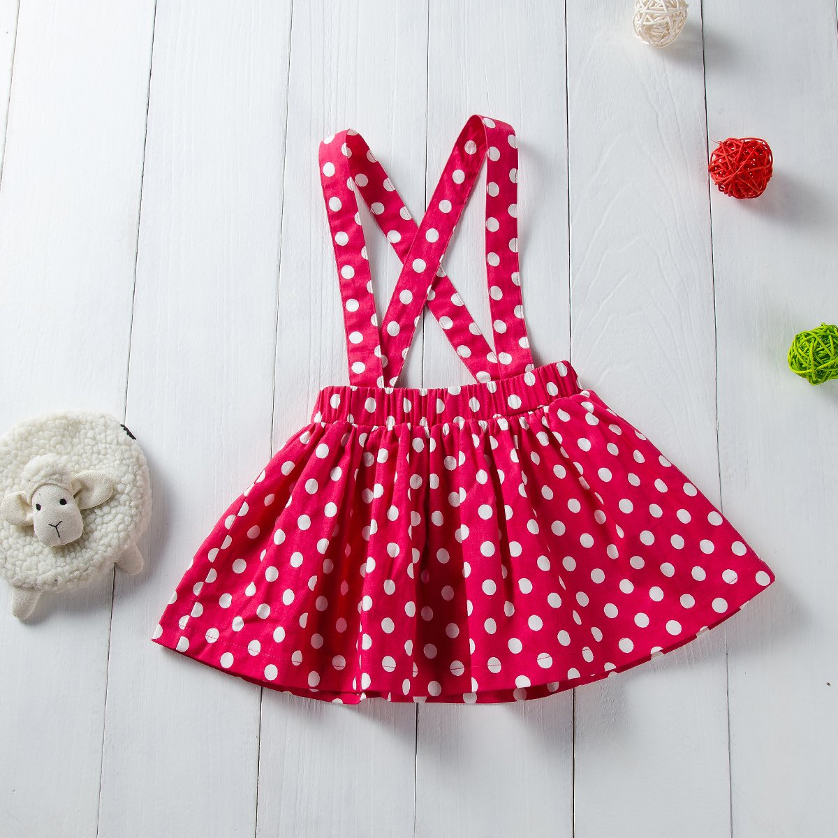 Fashionable 2-Piece Sleeveless Shirt & Polka Dot Strap Skirt - PrettyKid