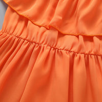 Girls Solid Color Ruffled Hollowing Out Girl Party Dress - PrettyKid