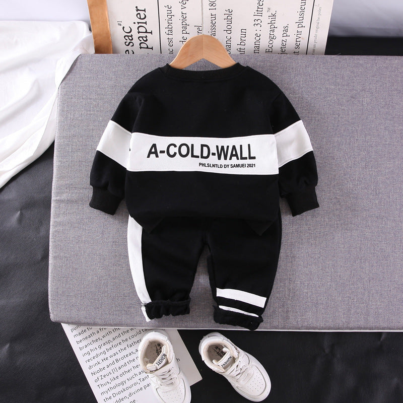 Color Stitching Letter Print Long Sleeve Pullover And Pants Wholesale Toddler Boy Sets - PrettyKid