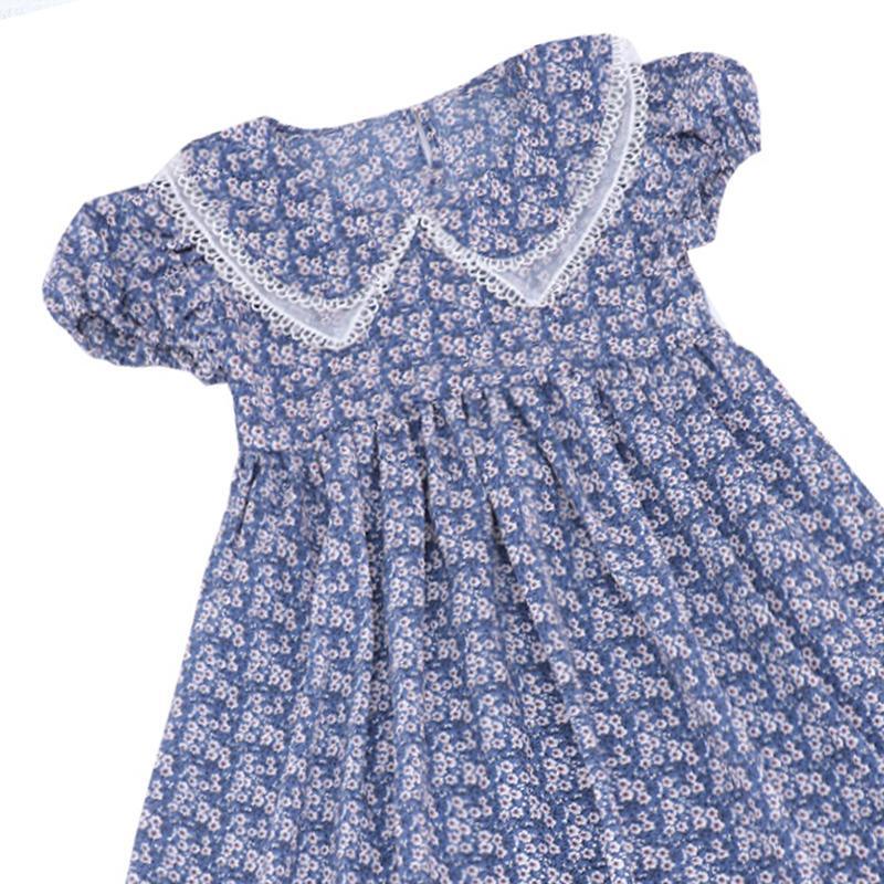 Kid Girl Puff Sleeve Lapel Print Chiffon Dress - PrettyKid