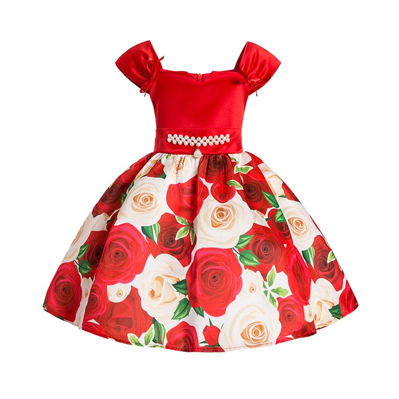 Elegant Floral Pleated Bow Knot Dress - PrettyKid