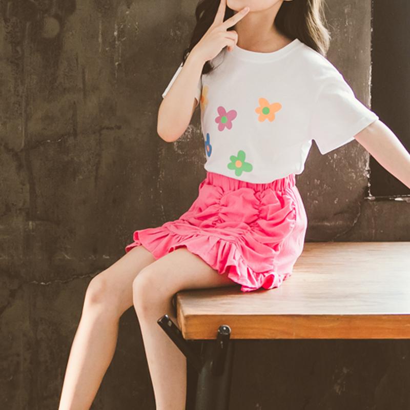Girl Floral Pattern T-shirt & Pleated Hem Skirt - PrettyKid