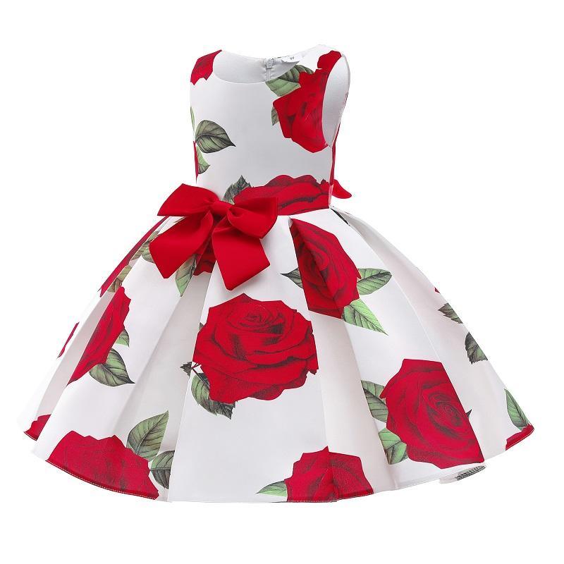 Girl Bow Decor Sleeveless Floral Formal Dress - PrettyKid