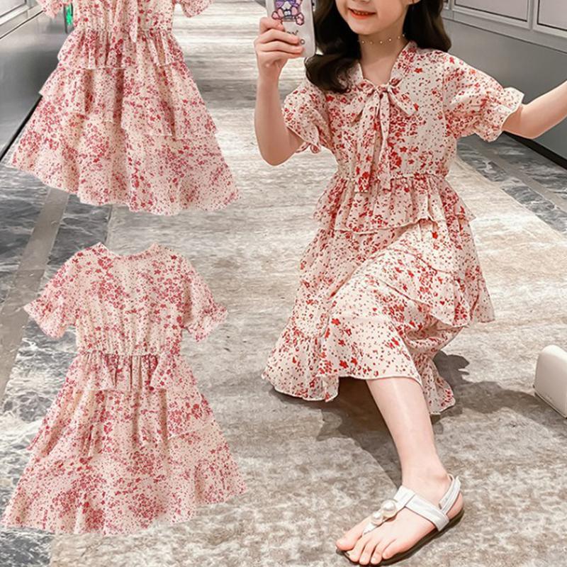 Floral Printed Layered Dress for Girl - PrettyKid