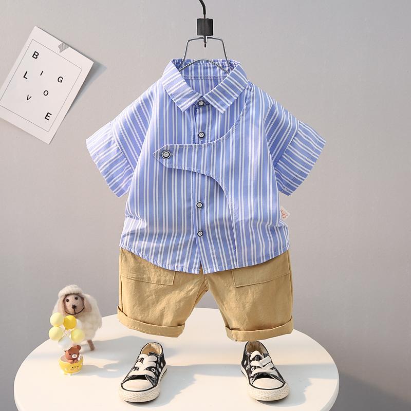 Grow Boy Striped Shirt & Front Pocket Shorts - PrettyKid