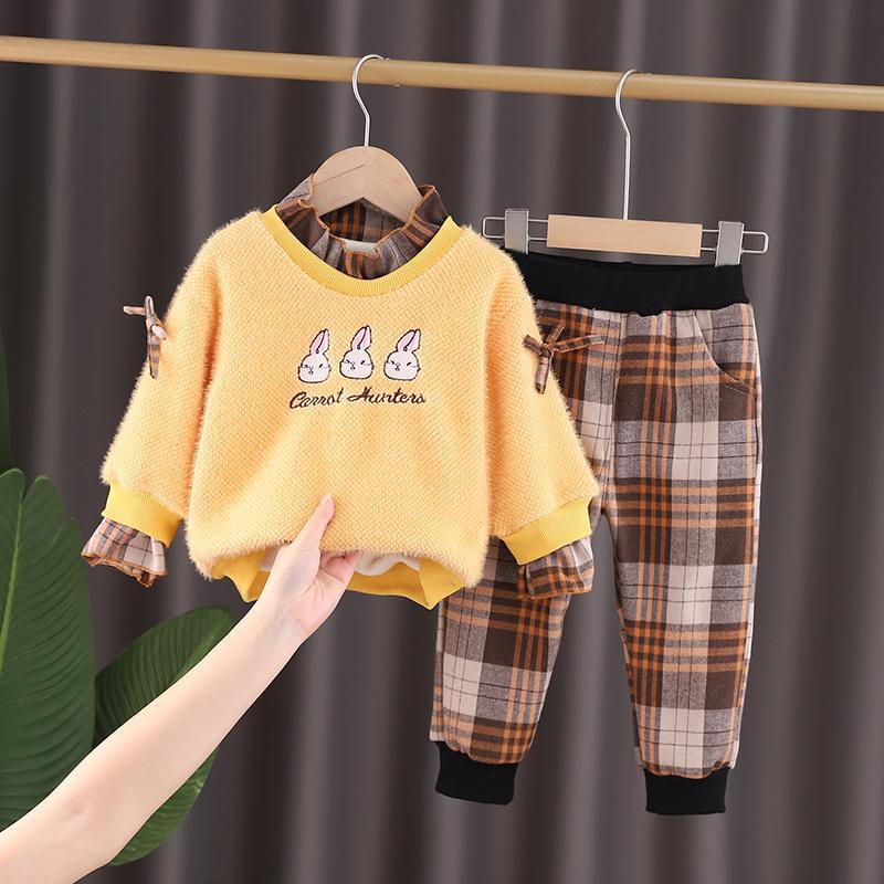 2-piece Fleece-lined Sweatshirts & Plaid Pants for Toddler Girl - PrettyKid