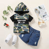 9M-4Y Camo Hooded Short Sleeve Denim Shorts Set Wholesale Baby Clothes - PrettyKid