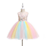 Beautiful Embroidered Flower Rainbow Tulle Sleeveless Party Dress - PrettyKid