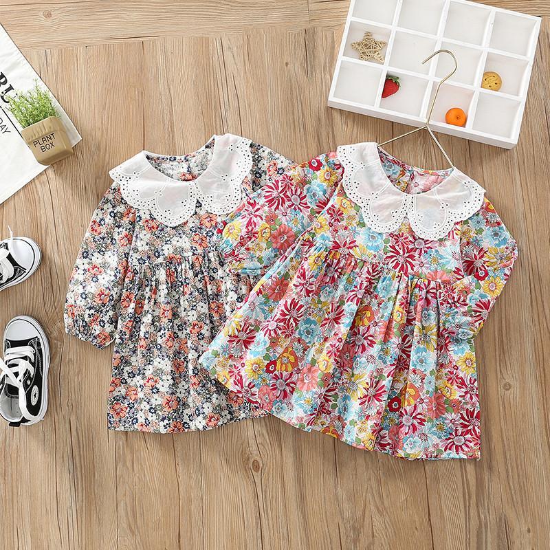 luxury baby clothes wholesale Baby Girl Floral Print Peter Pan Collar Dress - PrettyKid