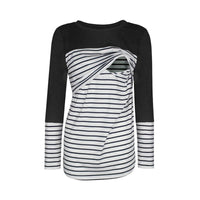 Women Long-Sleeve Striped Matching Nursing Top - PrettyKid