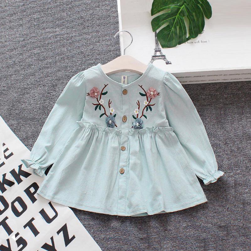 Lovely Flower Embroidered Long-Sleeve Dress For Baby And Toddler Girl - PrettyKid