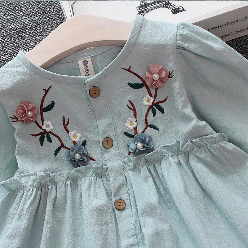 Lovely Flower Embroidered Long-Sleeve Dress For Baby And Toddler Girl - PrettyKid