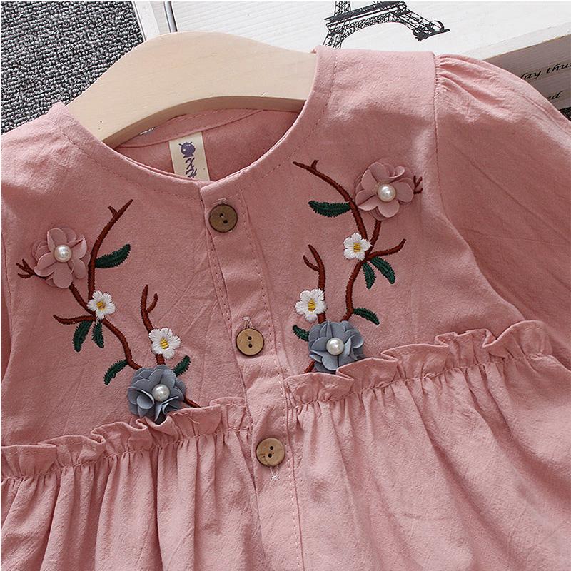 Lovely Flower Embroidered Long-Sleeve Dress For Baby And Toddler Girl - PrettyKid