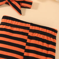 Toddler Girls Pumpkin Print Trumpet Long Sleeve Top Striped Pants Set - PrettyKid