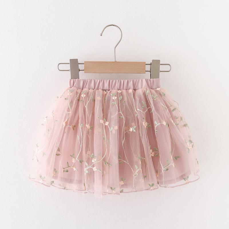 Girl Embroidered Flower Mesh Skirt - PrettyKid