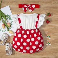 Baby Girl Polka Dot Print Fake Two Bodysuit & Headband Children's Clothing - PrettyKid