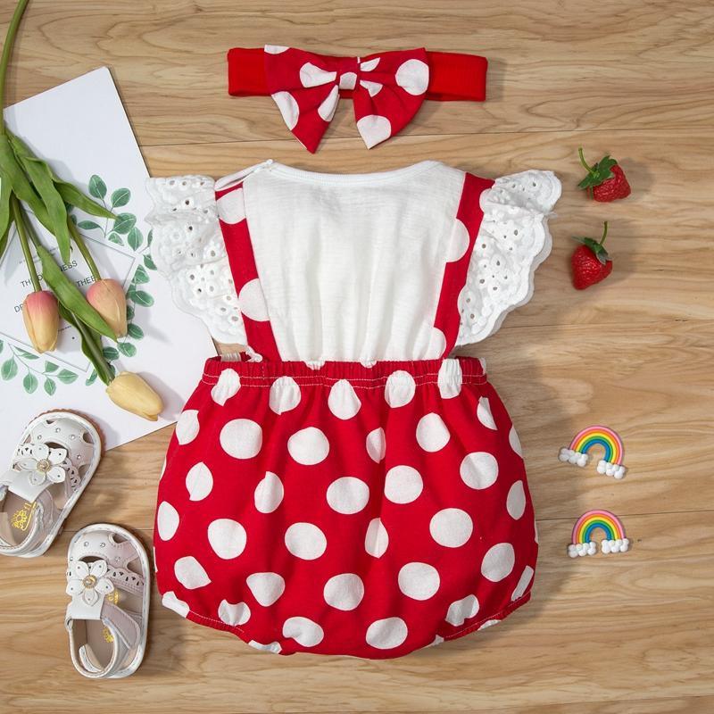 Baby Girl Polka Dot Print Fake Two Bodysuit & Headband Children's Clothing - PrettyKid