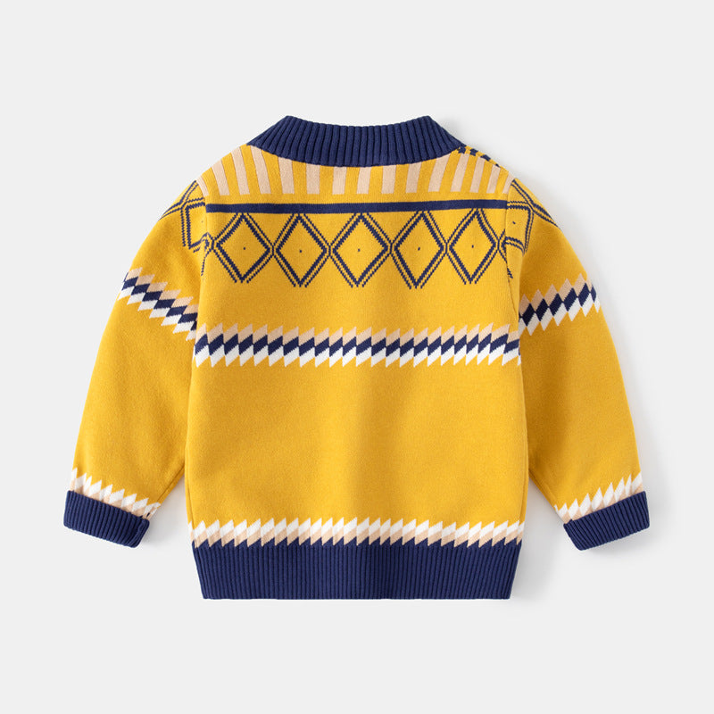 18M-6Y Toddler Boys Diamond Jacquard Zipper Cardigan Jacket Fashion Sweater Coat Wholesale Childrens Clothing Distributors - PrettyKid
