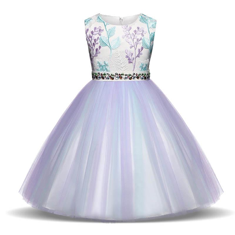 Beautiful Colorful Flower Embroidery Rhinestone-Belt Tulle Party Dress - PrettyKid