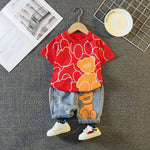 9M-5Y Boys Sets Bear Letter Print T-Shirts & Denim Shorts Wholesale Baby Clothes In Bulk - PrettyKid
