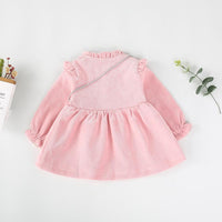 Cute Solid Ruffled Long-Sleeve Dress With Cat Bag - PrettyKid