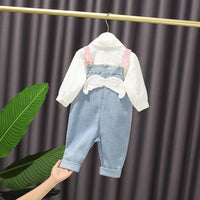 9months-5years Toddler Girl Sets Shirt & Wings Denim Suspenders Jeans Toddler Girl Spring Clothes - PrettyKid