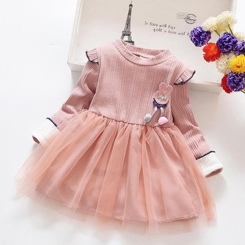 Net Yarn Patchwork Knitted Long-sleeve Dress Wholesale children's clothing - PrettyKid