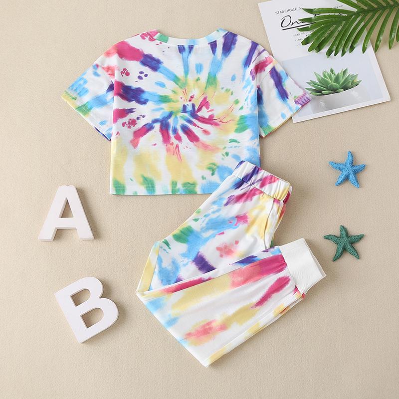 Toddler Girl 2pcs Tie Dye Pattern Summer Suit T-Shirt & Shorts - PrettyKid