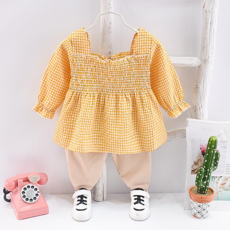 boy designer clothes wholesale Toddler Girl Plaid Square Collar Top & Pants - PrettyKid