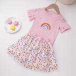 Toddler Girl Rainbow T-shirt & Colorful Polka Dot Mesh Skirt Wholesale Children's Clothing - PrettyKid