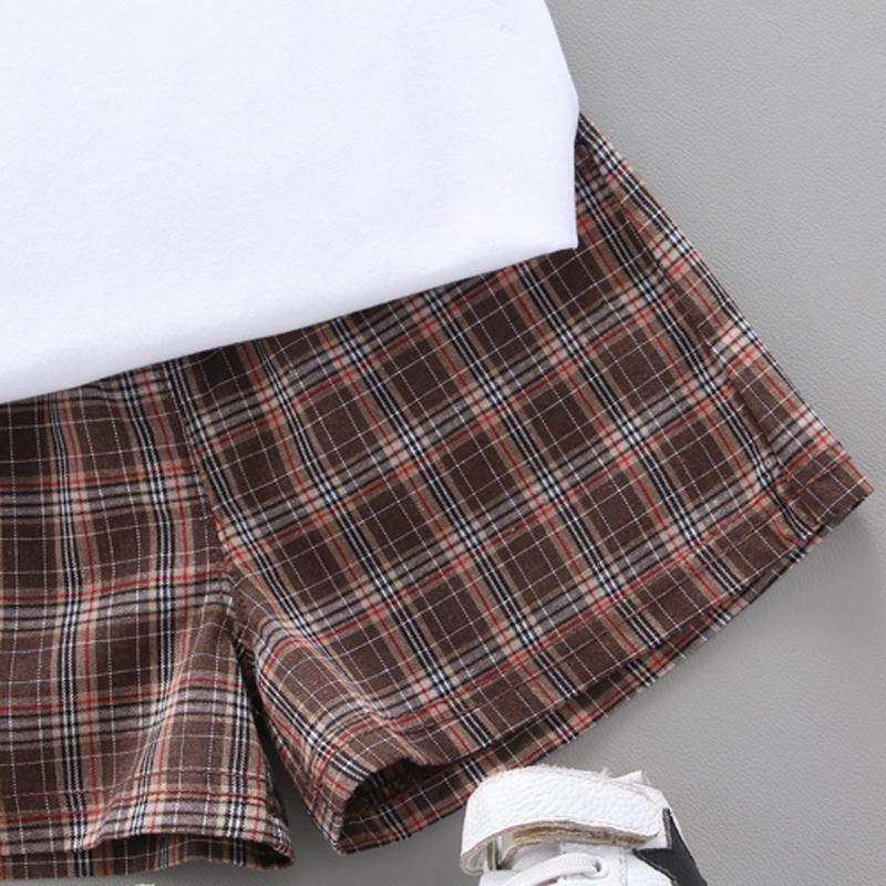 Toddler Girl Doll Collar T-shirt & Check A-line Shorts Wholesale Children's Clothing - PrettyKid