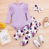 3pcs Leaf Sleeve Bodysuit and Pants Set - PrettyKid